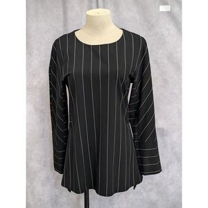 Anne Klein Womens Black Pinstripe Long Sleeve Peplum Blouse Top Size 4